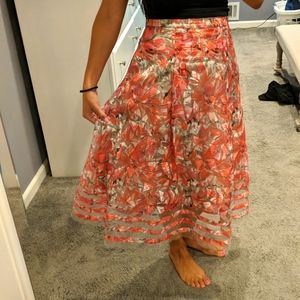 Anthropologie midi floral tulle skirt